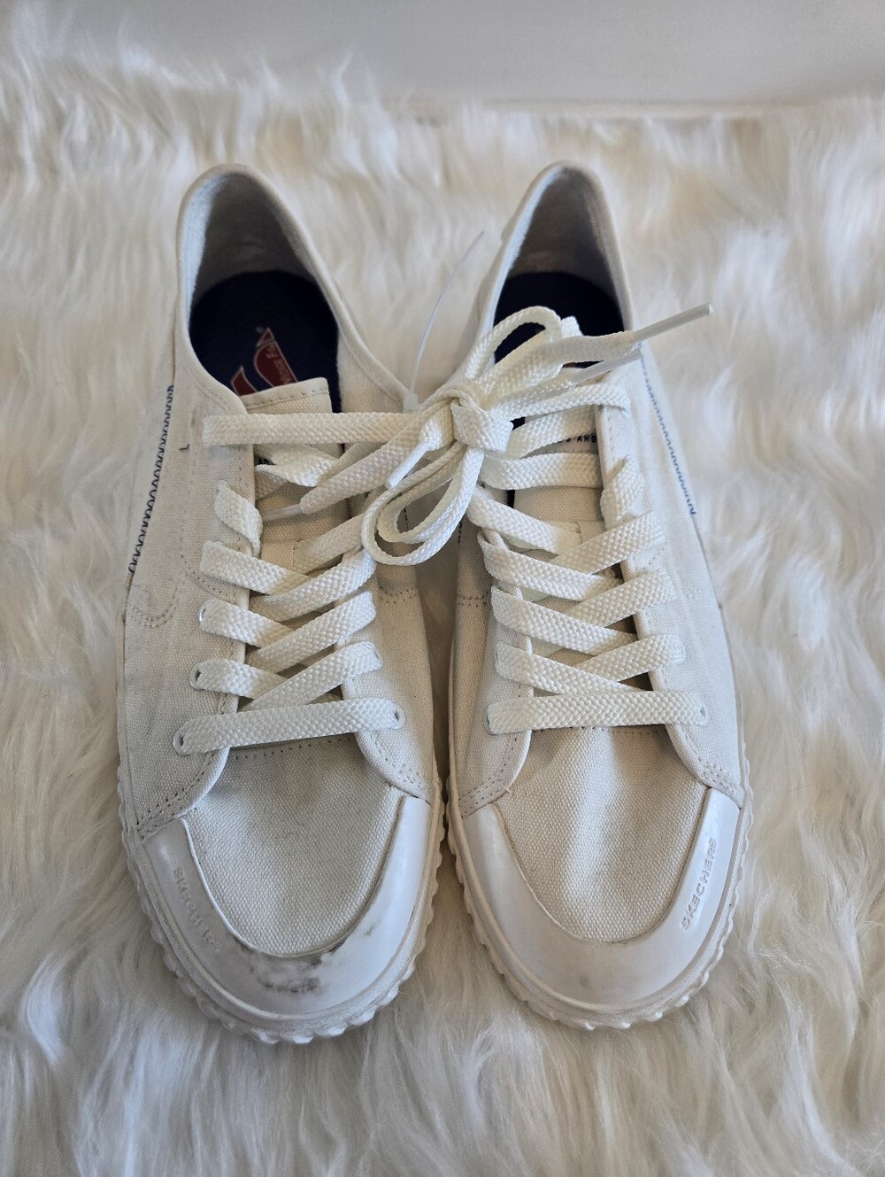 Skechers Street Women's White Canvas Lace-Up Sneakers Wedge Fit Size 11
